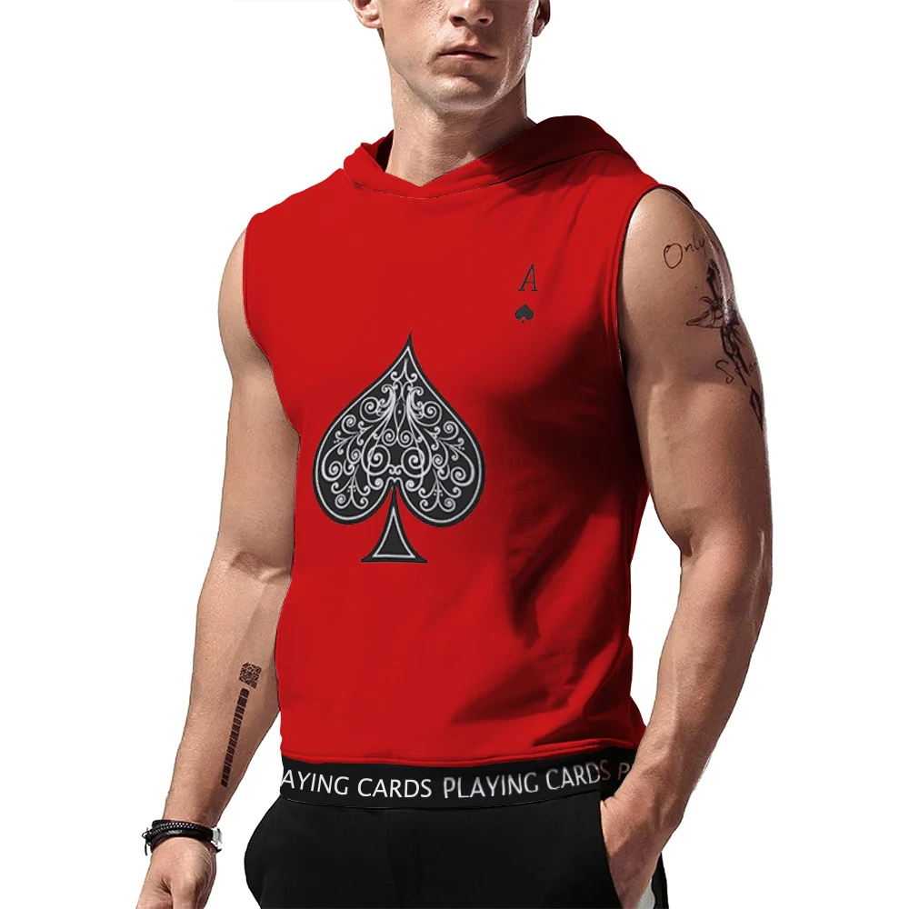 

2025 Summer Hooded Sports vest 3D Black Peach Heart print Night Run Breathable fast drying comfortable fashion street red vest