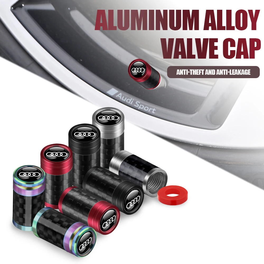 Tapas de válvula de aire para rueda de coche, emblema de 4 piezas para AUDI SLINE A3, A4, B8, 8P, 8V, A6, C7, A5, Q5, B7, B6, B9, Q7, A1, A7, Q3,