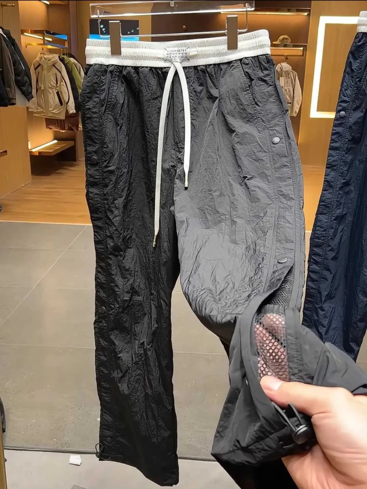 

Quick Dry Breathable Summer Casual Pants Men's Outdoor Workwear Trousers Fashionable Versatile Mesh Panel Design Button Detail