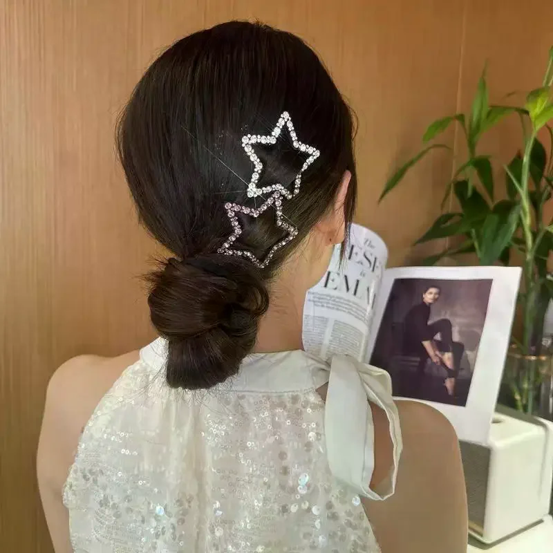 4Pcs Diamond Star Hair Clip With Shiny Rhinestone BB Clip Design Multiple Colors For Daily Wear And Parties Hair Accessory