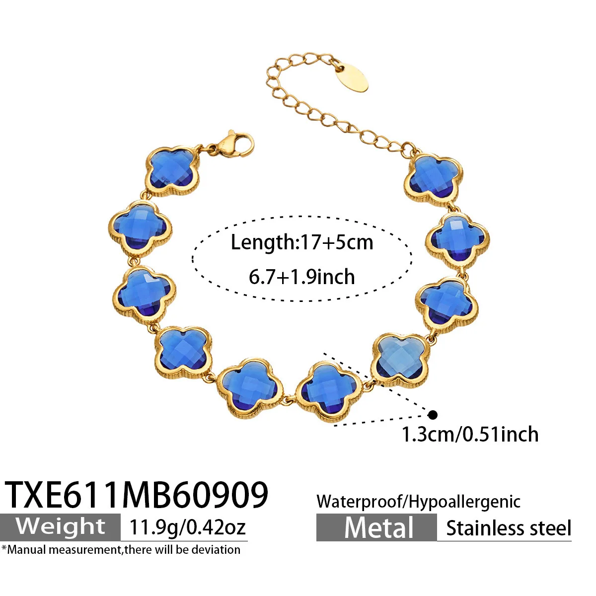 Facettierter Glasstein 4-Blatt-Blumen-Halskette Armband Ohrringe 18k Vergoldeter Edelstahl 3-teiliges Kleeblatt-Schmuckset für Damen – Detail 14