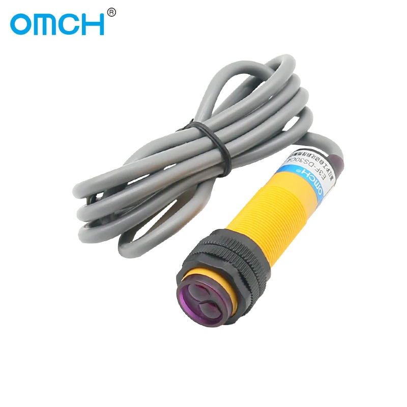 OMCH-interruptor fotoeléctrico difuso E3F-DS30 M18, sensor de CC, 4 cables, PNP, sin rango de detección NC, 10-30cm, ajustable