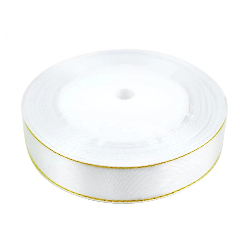 

(25 yards/lot) White Satin ribbon gold edge wholesale high quality gift packaging ribbons