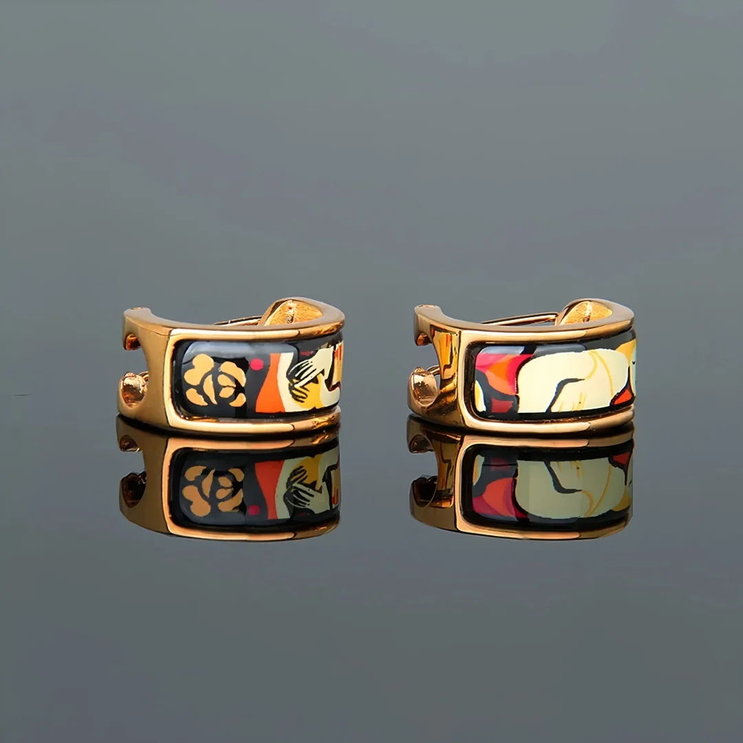 New Cloisonne Charms Stud Earrings for Women Enamel  Dreamland Gilded Ear Clip Fine Choice Jewelry Lover's Gift Wholesale