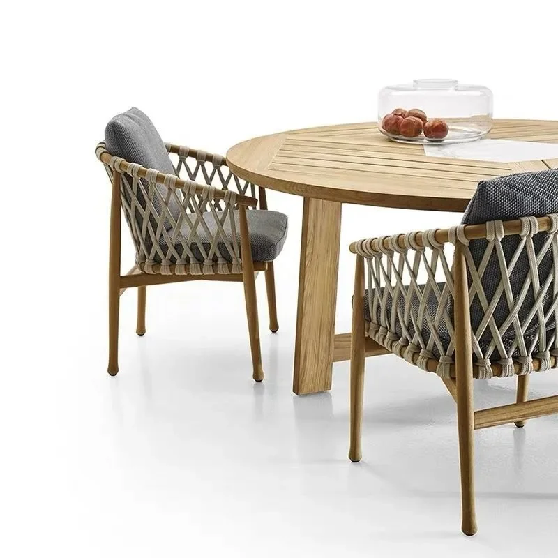 

Solid wood villa Nordic rattan outdoor outdoor table and chair combination furniture teak sun room model room hotel courtyard