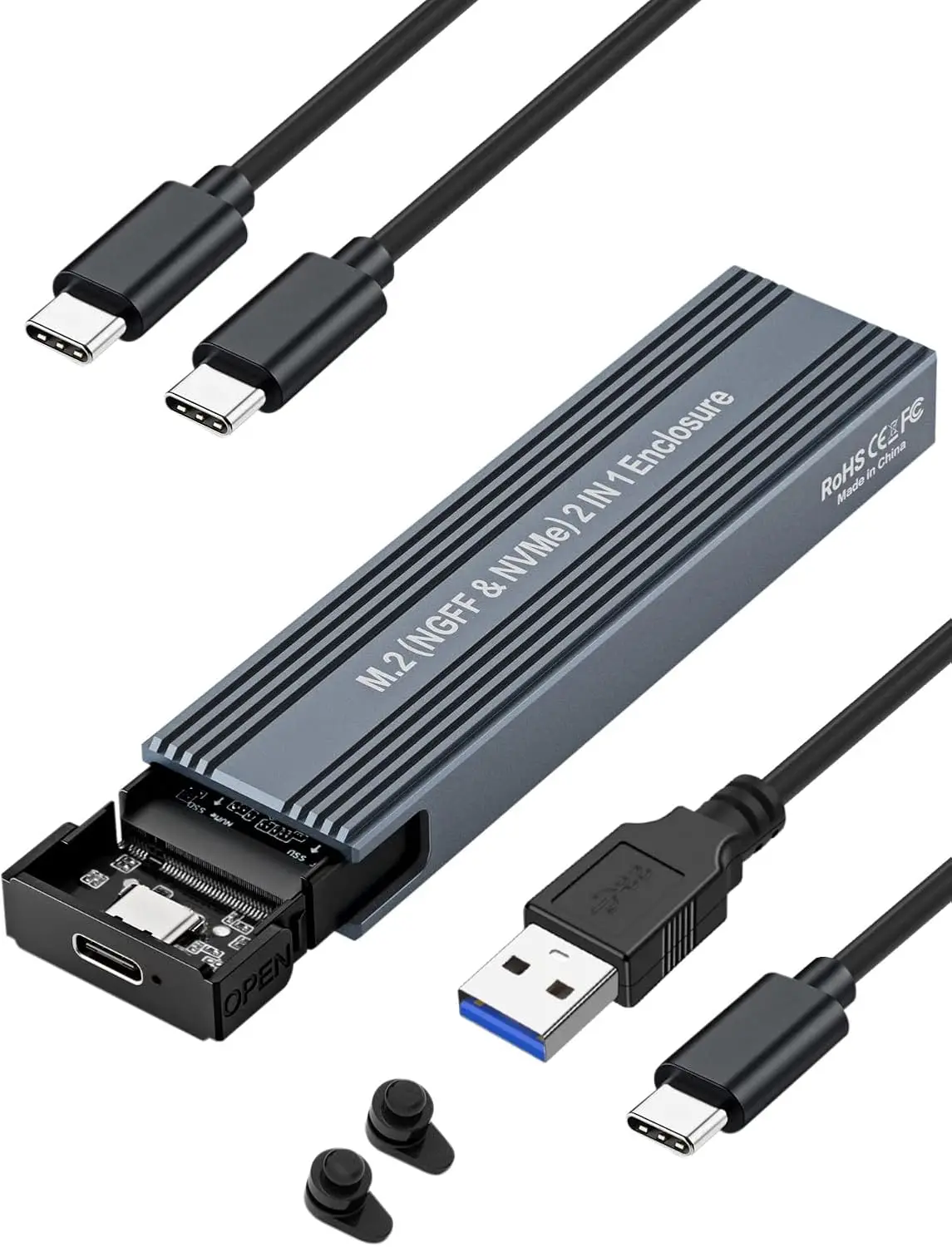 

Внешний адаптер M.2 NVMe SATA SSD с интерфейсом USB 3.2 Gen 2 10Gbps, поддерживающий два протокола, для SSD-накопителей 2230/2242/2260/2280 с UASP и Trim.