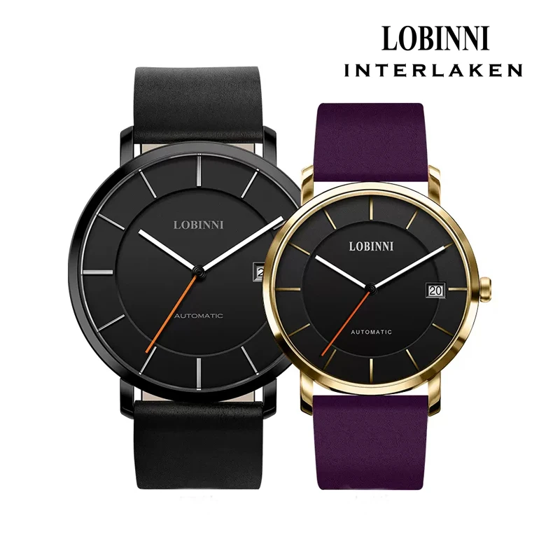 LOBINNI Simple Ultra Thin Lover's Watches MIYOTA 9015 Movement Automatic Mechanical Couple Watches Gifts Men Women Clock
