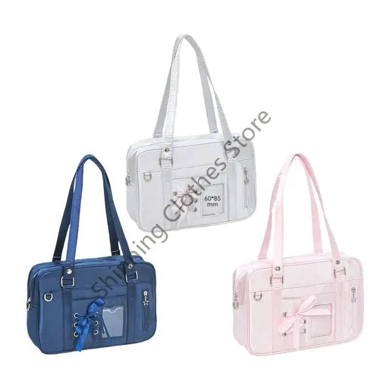 

M68A Lovely Itabag with Clear Window Japanese Styles Shoulder Bag Commuting Bag Casual Crossbody Bag Lacing Bag