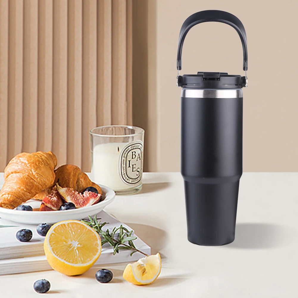 30oz Vacuum Tumbler with Lid Portable Water Bottle with Handle Insulated Tumbler Tote Handle Stainless Steel Water Bottle