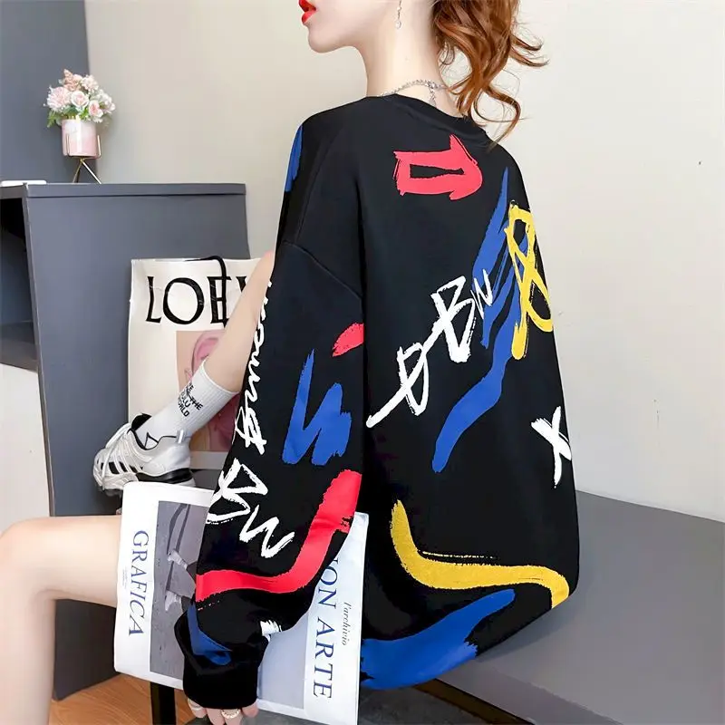 Oversized Pullovers Women Spring Autumn Trend Thin Sweatshirts Korean Style Fashion Cute Cartoon Print Pullover Loose Design Top