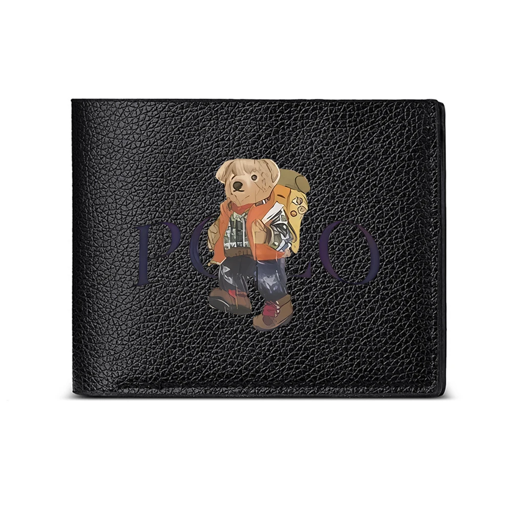 Bear Wearing Backpack And Jacket On Black Wallet With Fashion Print For Casual Business Style