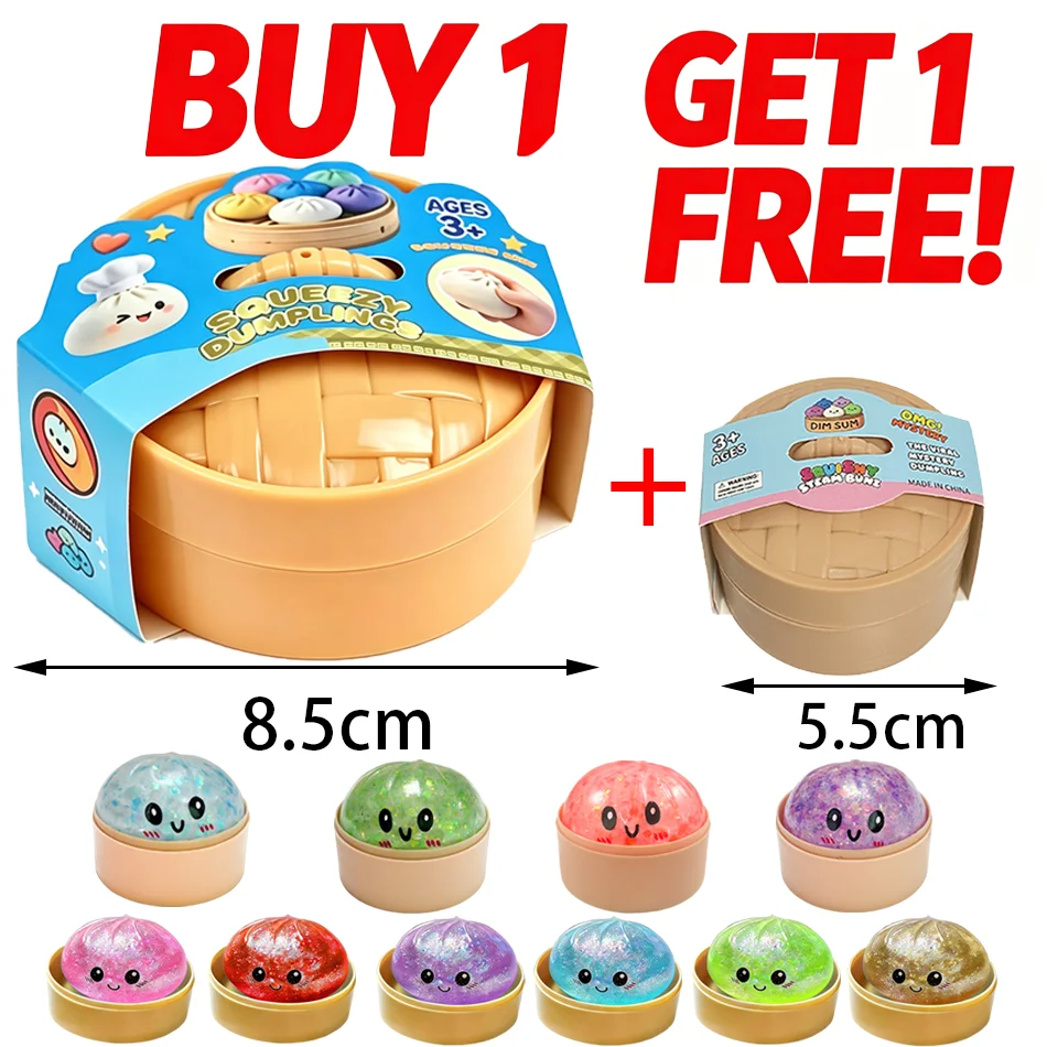 Kaufen Sie 1 Großen Glitzer-Dumpling-Squishy und Erhalten Sie Mini Gratis Gefüllte Wasserperlen TPR Stressabbau ASMR Quetschspielzeug Anti-Angst Fidget-Spielzeug