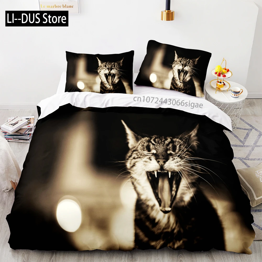

Black cat Bedding Set Single Twin Full Queen King Size Cute cat Bed Set Aldult Kid Bedroom Duvetcover Sets 3D Anime Pet 044