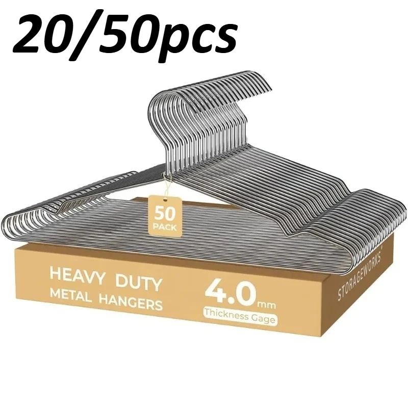 20/50PCS Heavy Duty Stainless Steel Hangers, 16.5 Inch Ultra Thin Space Saving Clothes Hangers, Polished Metal Wardrobe Hangers