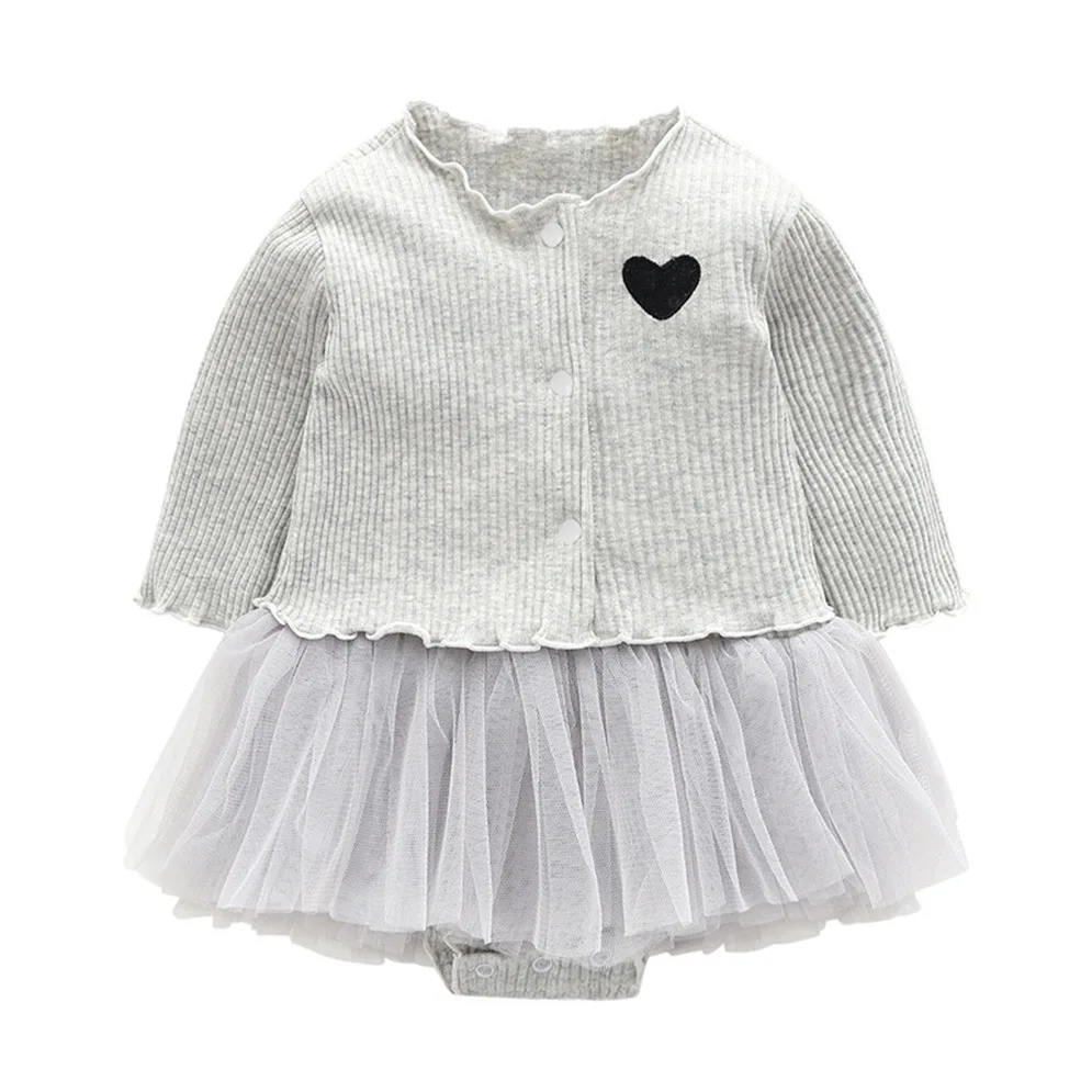 Mesh Princess Clothing Set Love Newborn Costume Suit Spring Summer Baby Girl Romper Long Sleeve 100% Cotton Coats+Dress
