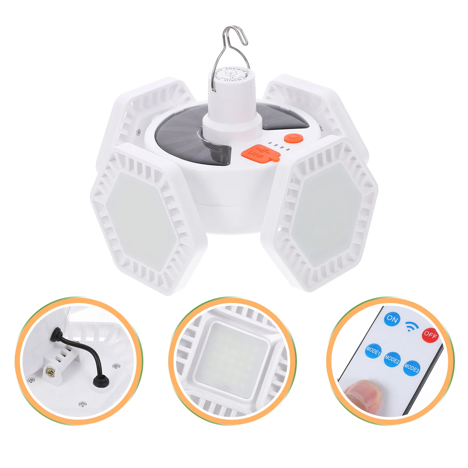 

Camping Lamp 5 Modes Adjustable Brightness Solar Rechargeable USB Portable Light for Outdoor and Night Market Camping Light