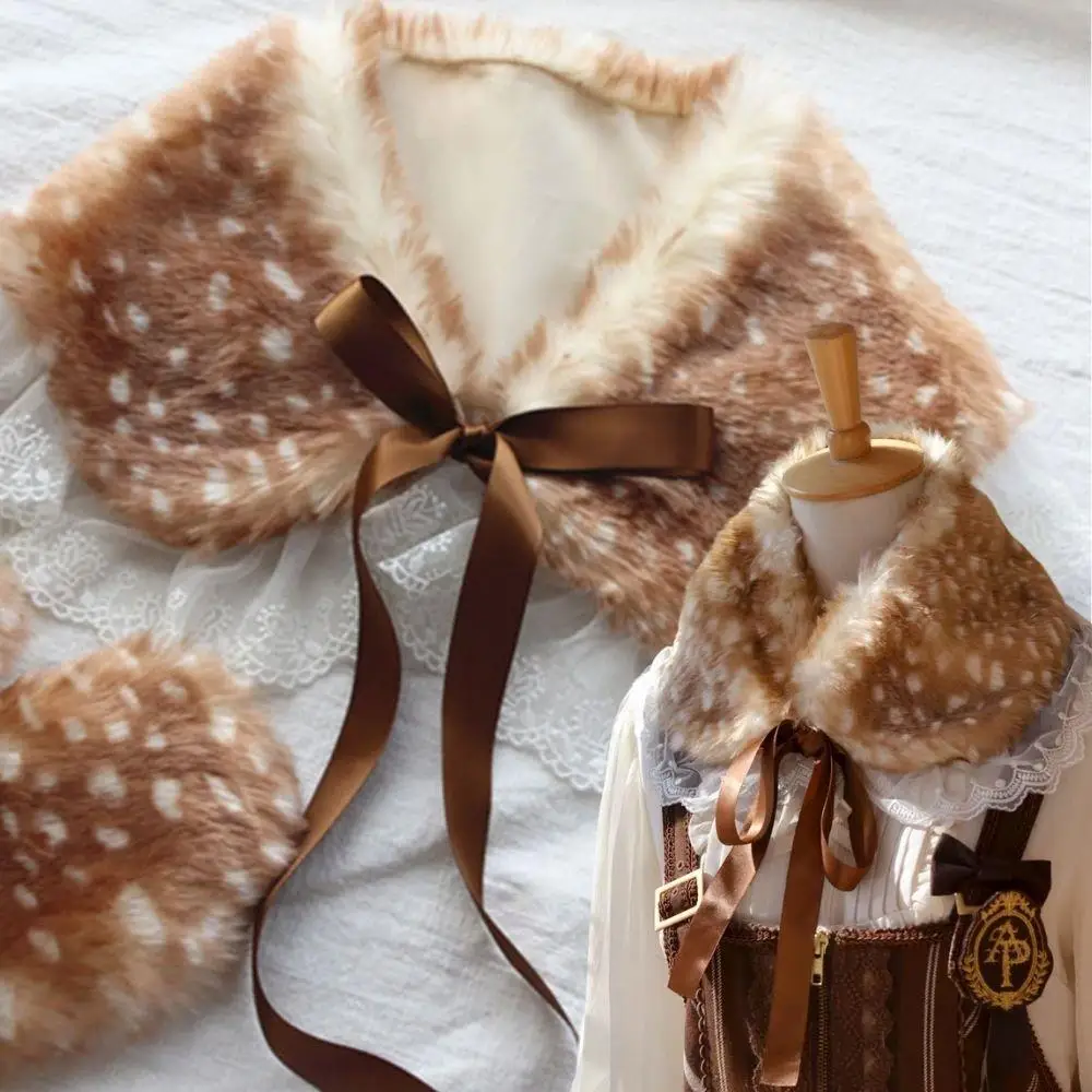 Harajuku القوطية قفازات كاملة الأصابع وهمية طوق الحلو لوليتا عيد الميلاد قرون الدفء رقيق غطاء للأذنين اليابانية الغزلان الأصفاد شال