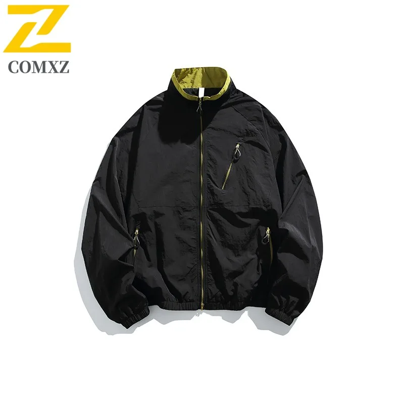 

COMXZ 2025 Мужская городская куртка для поездок на работу, весенне-осенняя водонепроницаемая дышащая быстросохнущая легкая уличная куртка с воротником-стойкой
