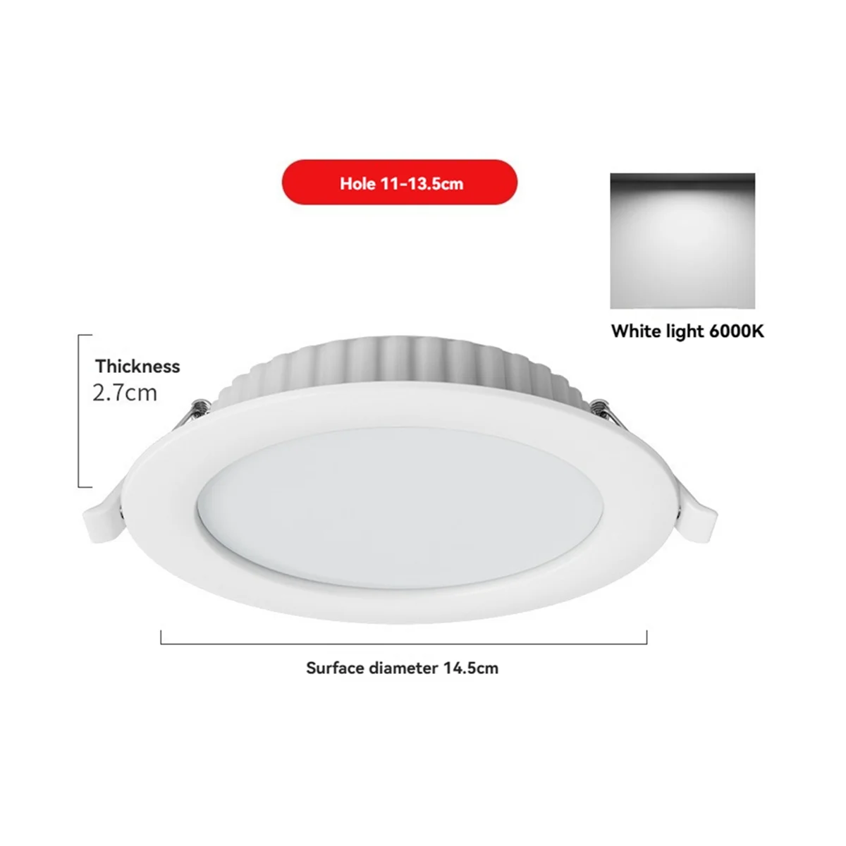 A72P 6PCS 12W LED Downlight Recessed Round Ceiling Spotlight for Indoor Bedroom Home Decorative Lighting White Light