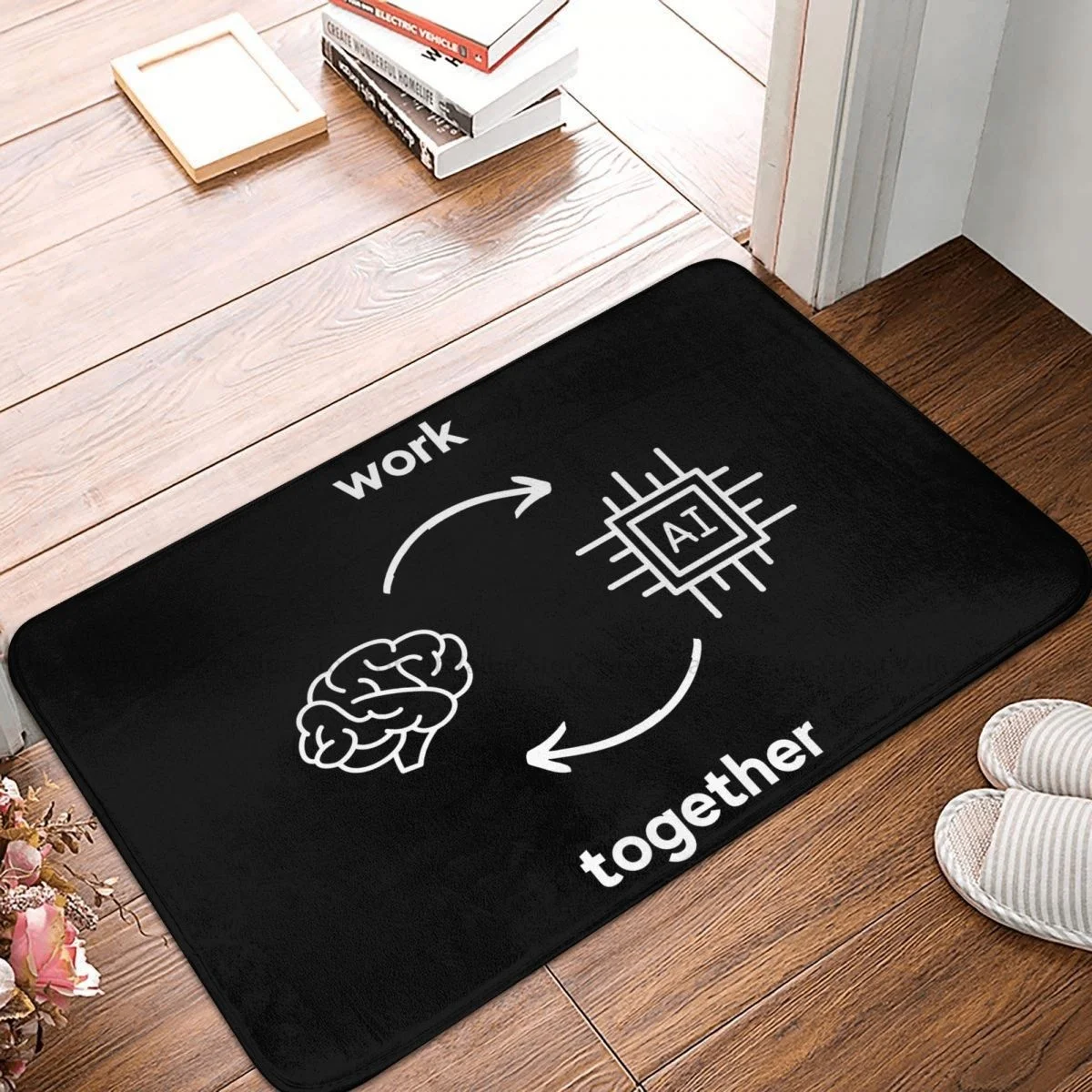 ChatGPT Non-slip Doormat AI Vs Human Work Together Living Room Kitchen Mat Outdoor Carpet Flannel Pattern Decor