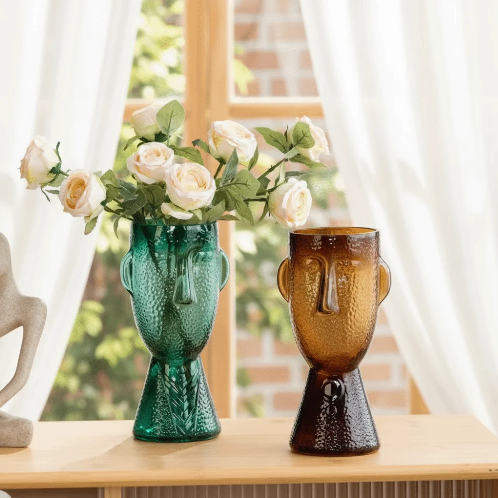 

Современная хрустальная ваза в форме человеческого лица, стеклянная, неправильной формы, для гидропоники, забавная, художественная, для сухоцветов и живых цветов