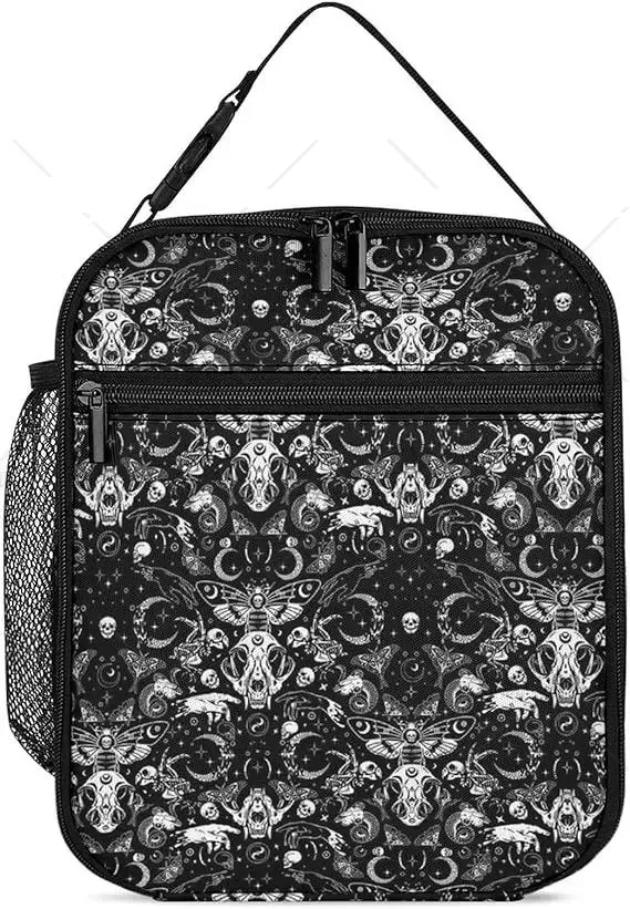 Skulls and Stars Insulated Lunch Bag Women Lunch Box for Men Portable and Reusable Cooler Tote Bag for Work Picnic Trip