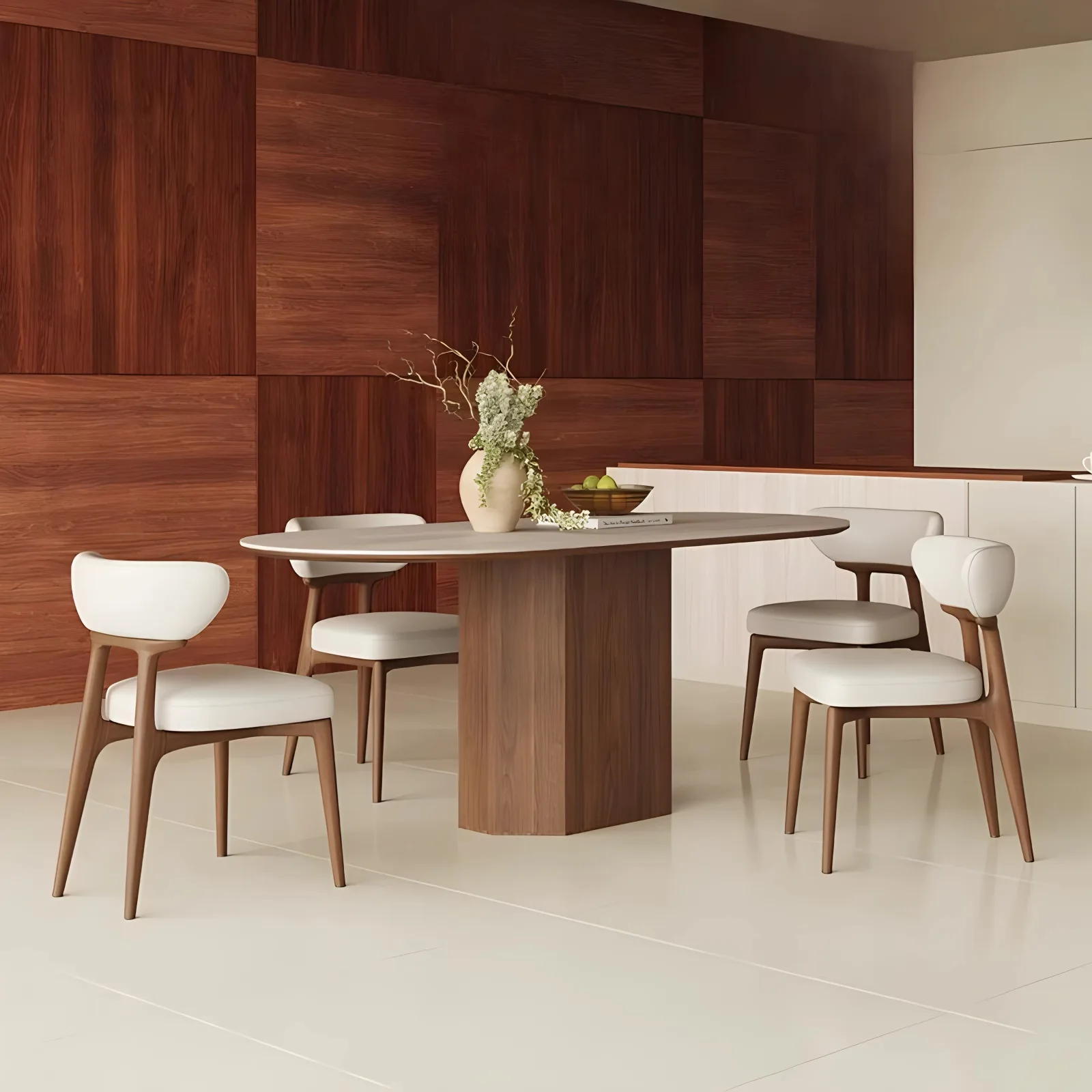 

French retro solid wood rock slab dining table and chairs modern simple small apartment retro style walnut rectangular dining ta