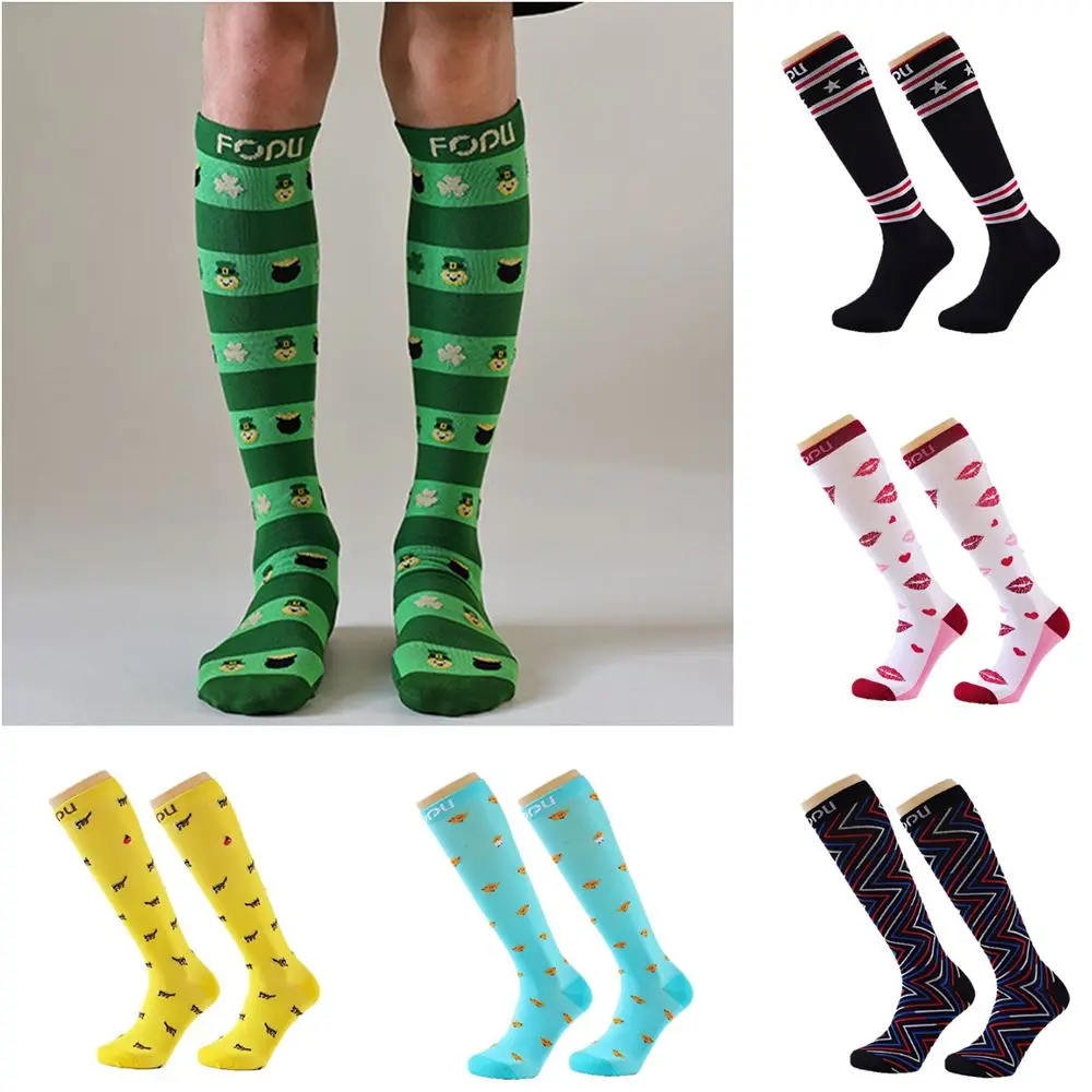 Calzini a compressione elastica Calze a pressione multicolori alte al ginocchio Modello divertente Calzini per vene varicose traspiranti Sport all'aria aperta