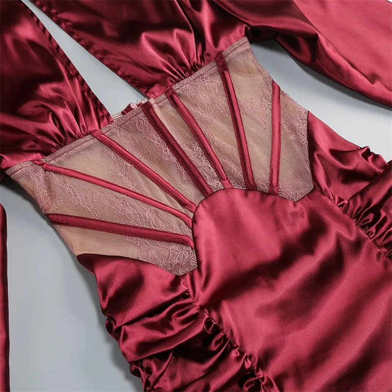 Robe de bal de luxe en Satin pour femmes, Corset ajouré, manches longues, gaine formelle de bal de mariage, Slim, courte, Mini Robe de soirée
