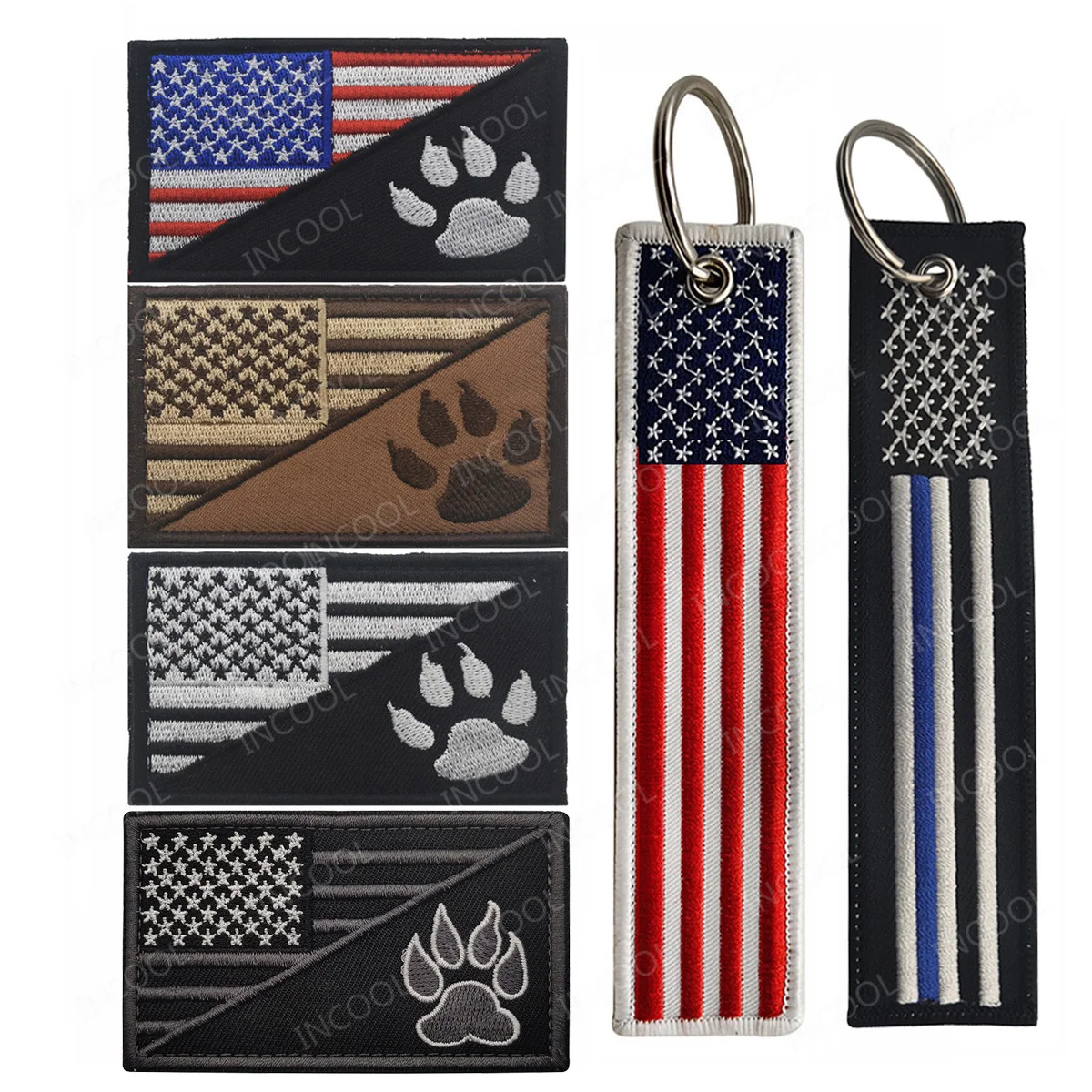 American US Flag Service Dog Thin Blue Line Tactical Combat Military Patches Appliqued Keychain Chevron Embroidered Badge