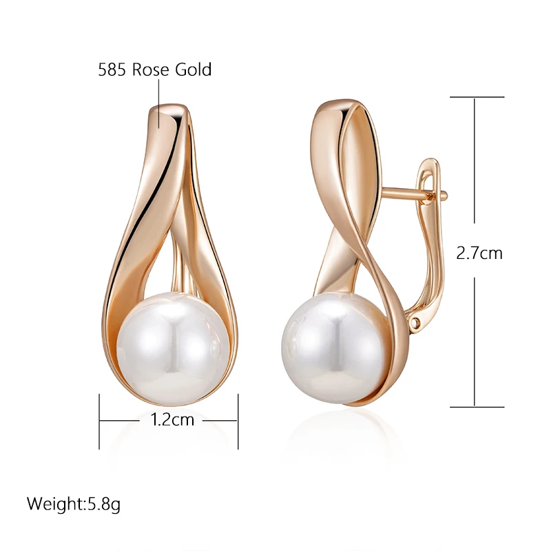 SYOUJYO Vintage Pearl Drop Earrings For Women 585 Rose Gold Color Bride Wedding Elegant Jewelry Memorial Day Gift