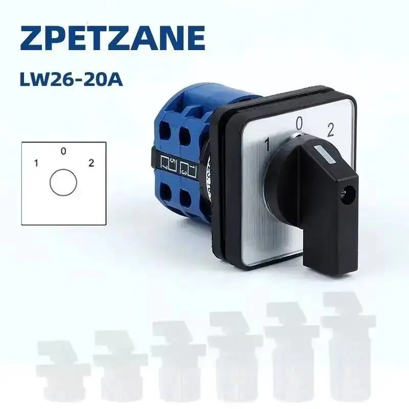 LW26-20A Three Positions ON-OFF-ON 1-6 Poles Cam Operated Rotary Switches Changeover Silver Contact Selector Power Control