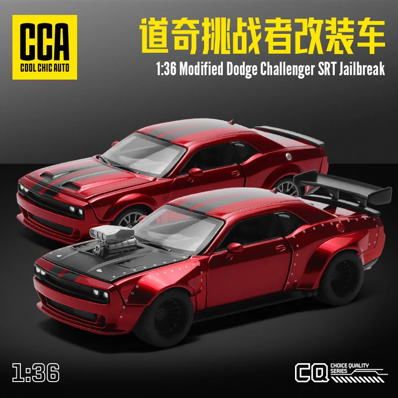 รถของเล่น SRT Doge Challenger รุ่นปรับแต่ง สำหรับรถเหล็กหล่อขึ้นรูปขนาด 1:36 ของเล่นรถแบบดึงหลังพร้อมเสียงและไฟ LED
