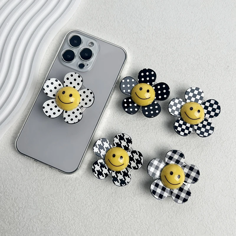 

Новый сетчатый чехол для мобильных телефонов, ручка с поддержкой ленивых стентов, улыбающийся цветок, черный, белый цвет, стиль, ручка для настольных телефонов