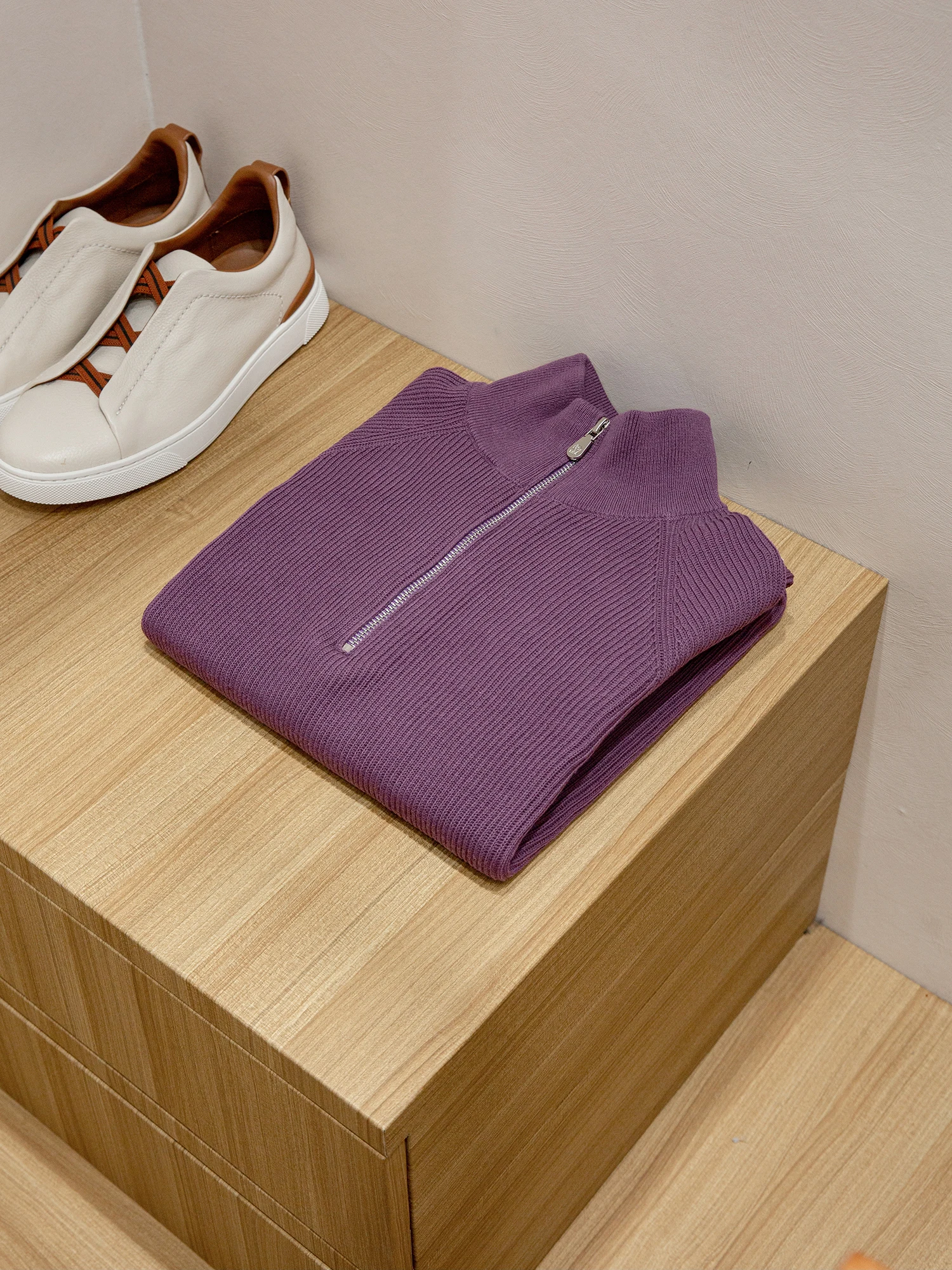 Italian Casual Men's Knitted Sweater f Zipper High Collar oulder Insert Cotton 00% Knitwear Faionable Urban Sle