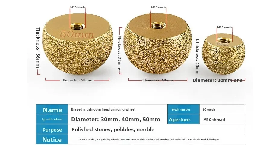 Diamond Brazed Round Grinding Head Abrasive Tool For Internal Arc Grinding Of Stones Engraving Tool Head Mushroom Head