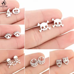 2026 Punk Gothic Pirate Skull Earrings For Women Men Jewelry Halloween Piercing Ear Post Stud Earrings Smiling Face Earing Black