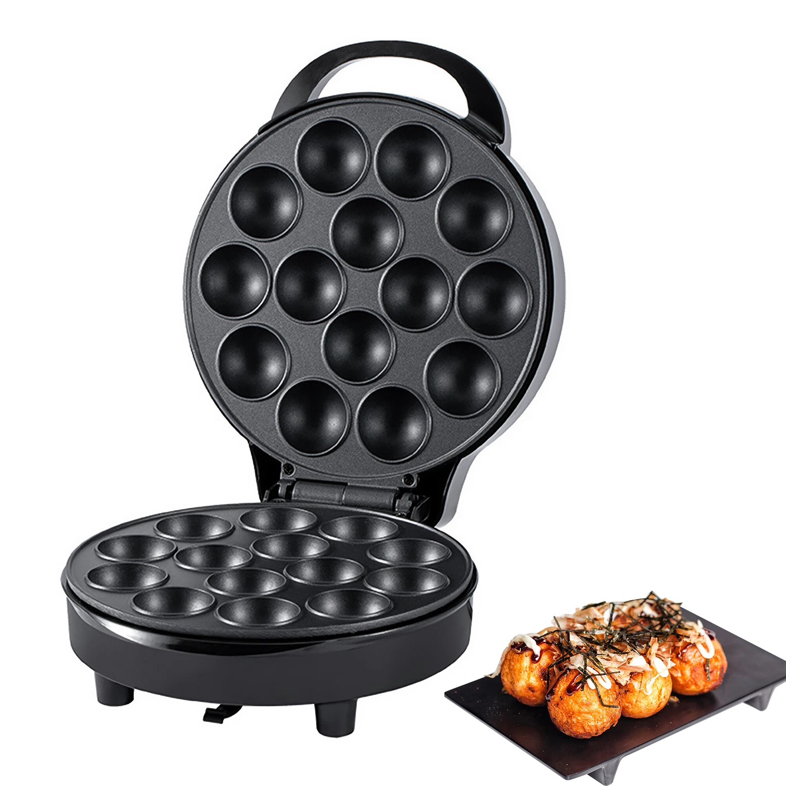 750W Elektrischer Takoyaki-Maker Donut-Kuchenbällchen-Maschine Multifunktion Antihaft Duales Heizen Mini Poffertjes-Maker