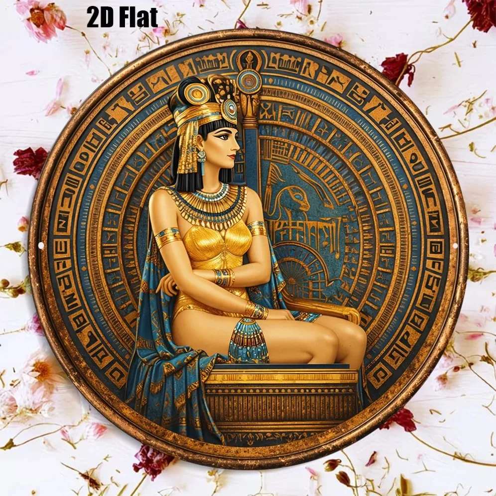2D Vintage Metal Egypt Queen Cleopatra Art Sign Round 20cm for Living Room Bar Gift