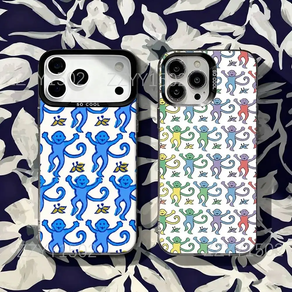 

Preppy Blue Monkeys Pattern Phone Case For iPhone 17,16,15,14,13,12,X,8,Pro,Max,Plus,SE4,Air,Mini HD Black IMD Matte