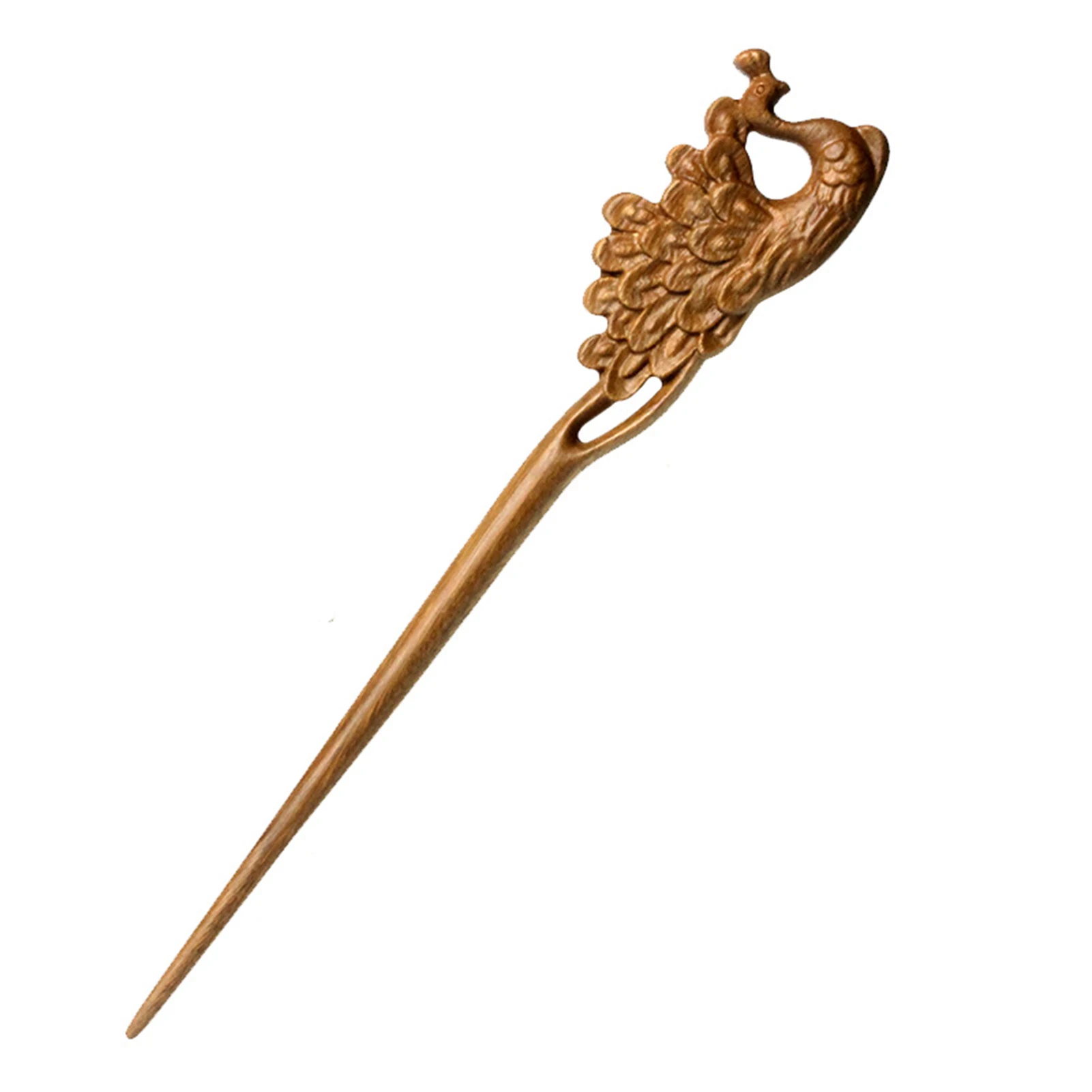 Green Sandalwood Peacock Hairpin Decorative Headdress with Smooth Edge for Women Girls and Hairdressing Salon