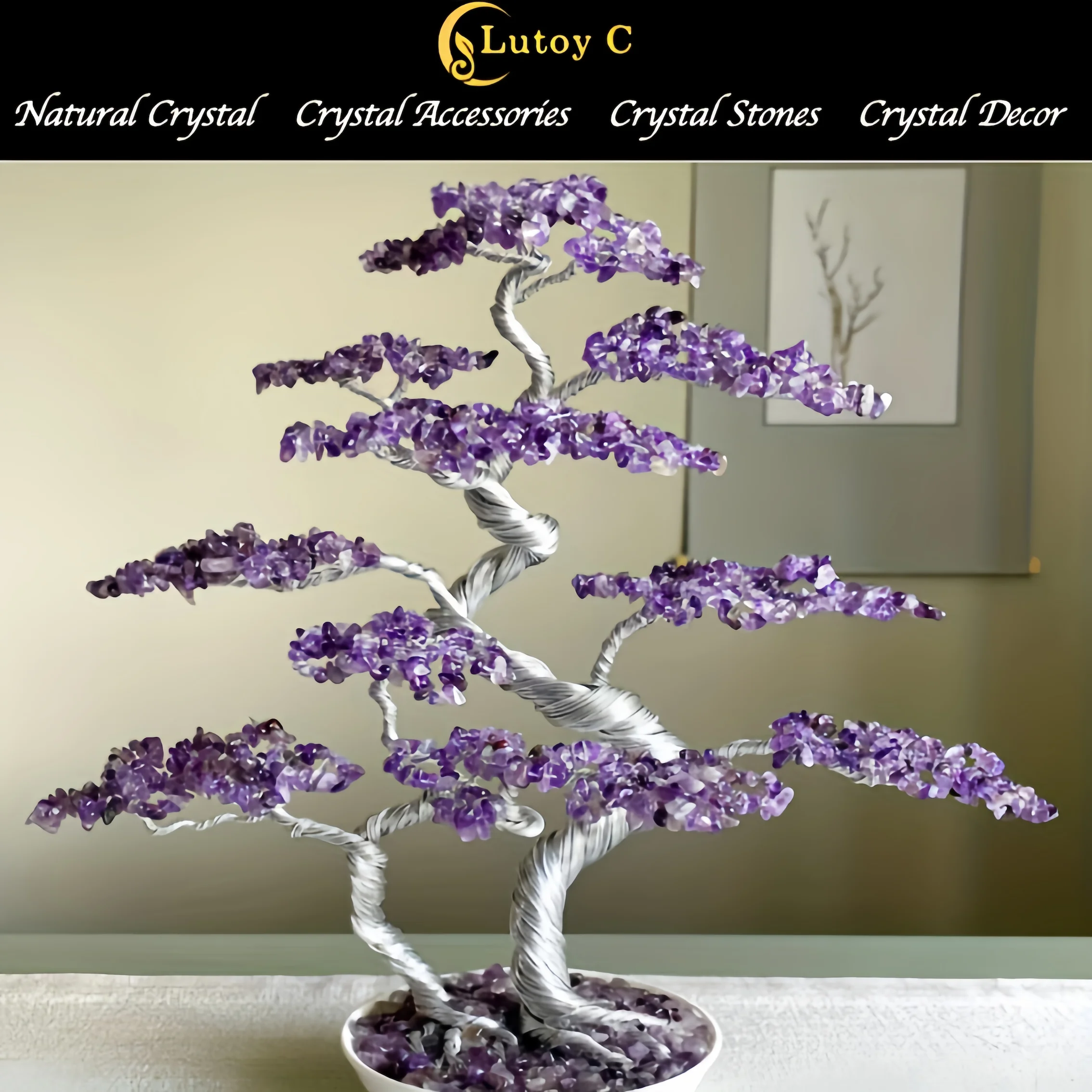 

1 шт. большая хрустальная рождественская елка с аметистом, хрустальная елка бонсай с аметистом и подарочной коробкой, дерево из натурального камня, дерево из драгоценных камней чакры