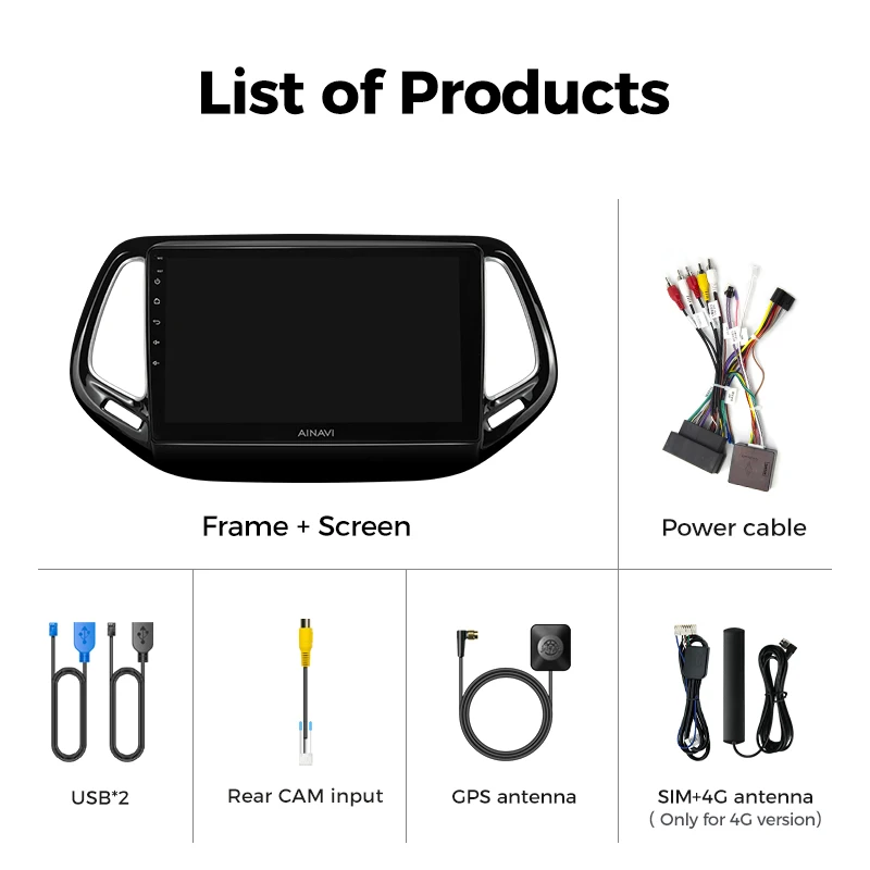 Ainavi Car Multimedia Player for Jeep Compass 2 MP 2017 2018 2019 Wireless CarPlay Android Auto 4G Wifi 2din
