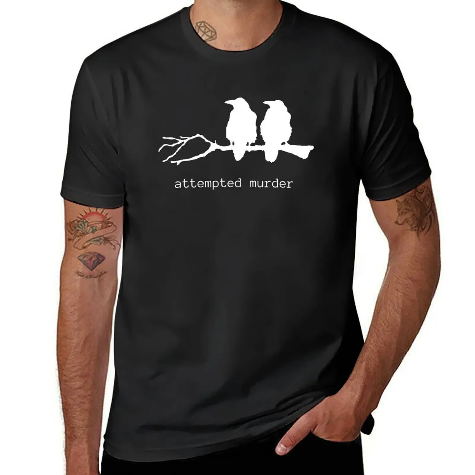 

Attempted Murder Funny Crow Bird T-Shirt cute tops oversizeds anime figures black t-shirts for men