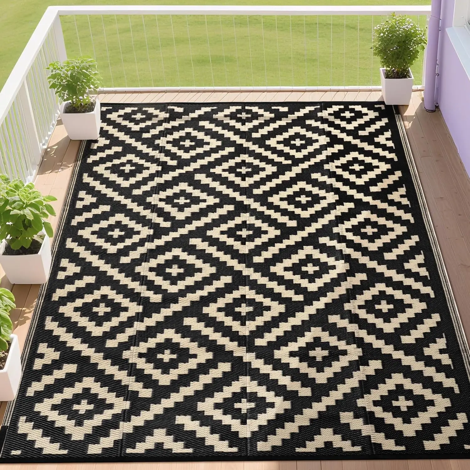 

Уличные коврики 5x8 футов для патио (распродажа), водонепроницаемые маты из пластиковой соломки для заднего двора, веранды, террасы, балкона, черные и бежевые