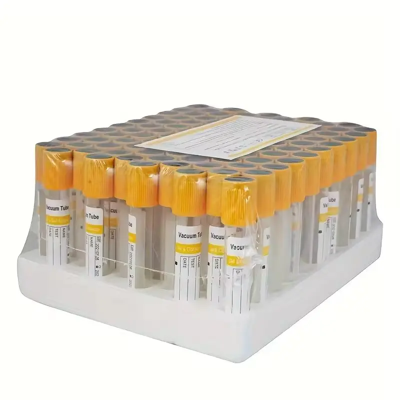 100 Pieces PET 3ML/5ML Laboratory Centrifuge Tube Yellow Hat Vacuum Collection Tube Gel and Clot Activator Tube