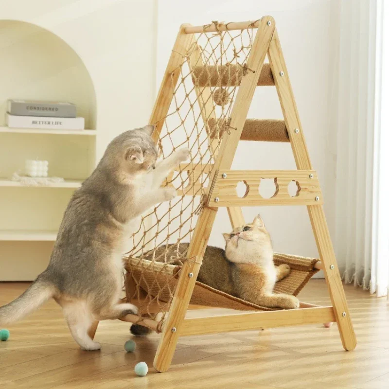 

Cat climbing frame, integrated cat scratching board toy, solid wood cat scratching pillar,