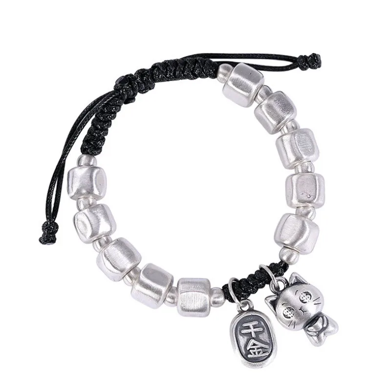 

Уродливые браслеты из бесконечной веревки для женщин, настоящие серебро 925, толстые бусины, браслеты счастливым котом, подвески, подарки, ювелирные изделия, животные, бижутерия