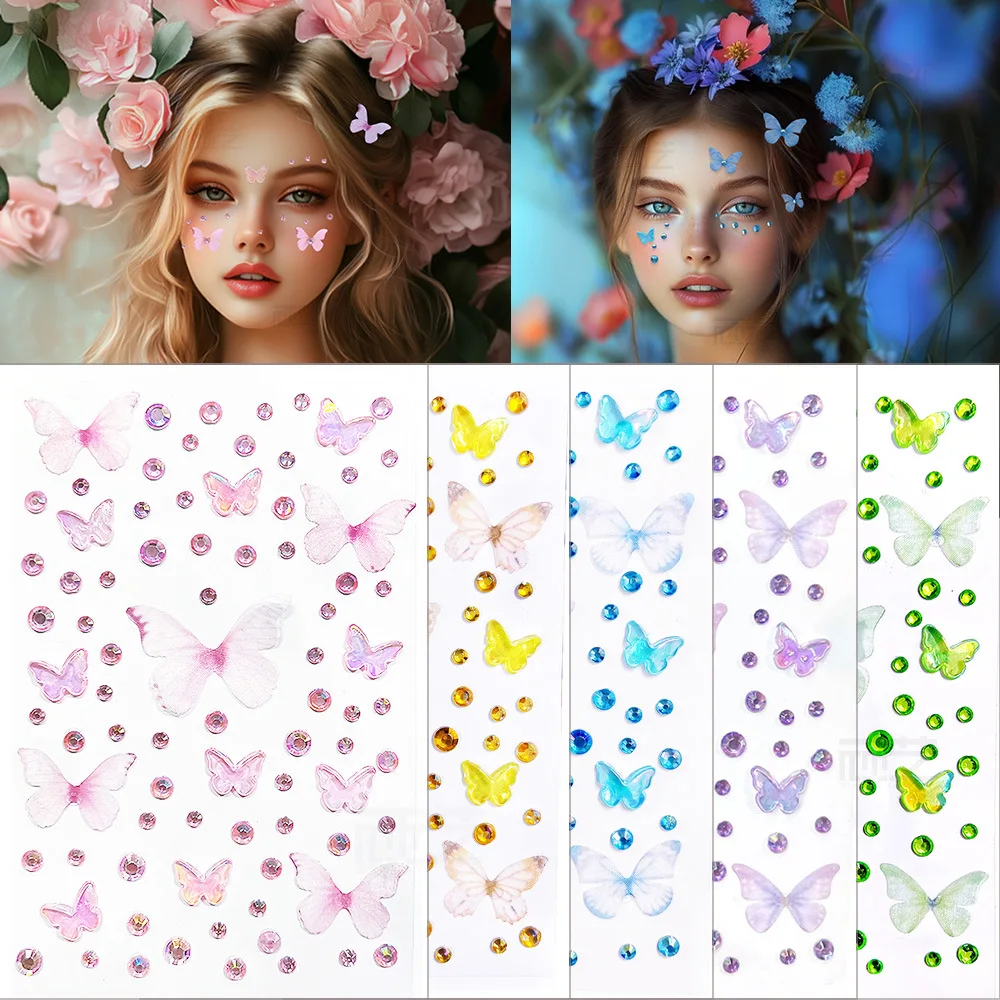 1pc 3D Aurora Butterfly Crystal Diamond Face Sticker Self Adhesive Stage Face Makeup Tattoo Stickers Waterproof Body Decoration