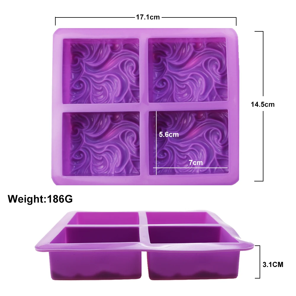 1Pc 4 Grids Silicone Wave Flower Soap Mold DIY Handmade Making Tool Aromatherapy Candle Resin Cake Chocolate Baking Purple